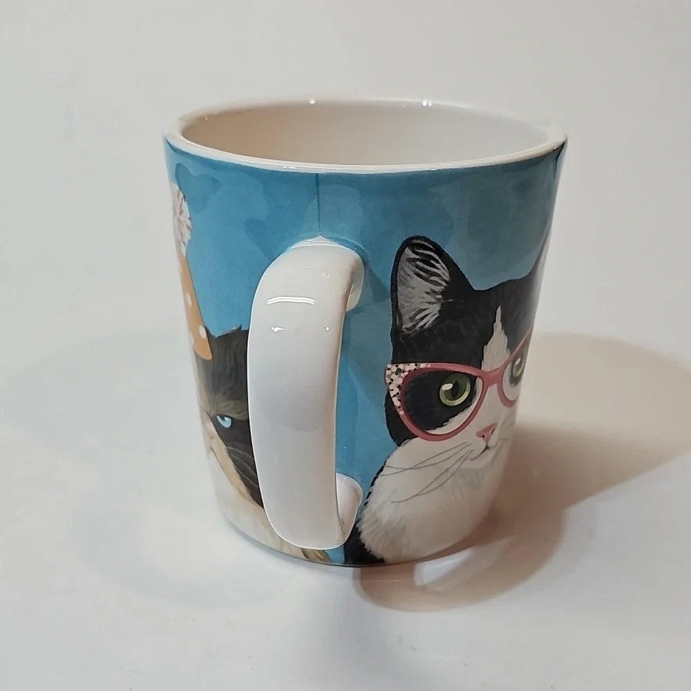 Vintage Pier 1 Imports Ironstone Ceramic Cat Party Coffee Tea Hot Chocolate Mug